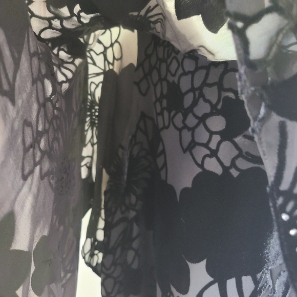 Adrianna Papell Beaded Shear Layered Top Velour Flowers Silk Blend - Picture 3 of 7